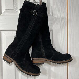 Merona W9 black Suede Look Knee Buckle Zip Boots Target Chunky Moto Boho Grunge